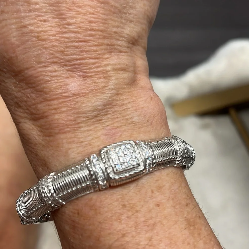 Judith Ripka Silver Textured Bangle Bracelet - Picture 6 of 9